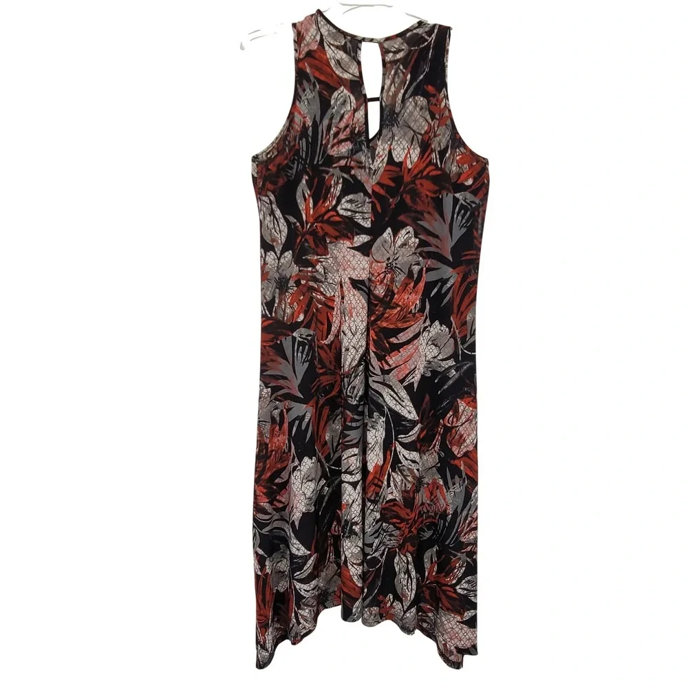 Mlle Gabrielle Women XL Sleeveless Tropical Floral Asymmetrical‎ Boho Midi Dress - Picture 2 of 11